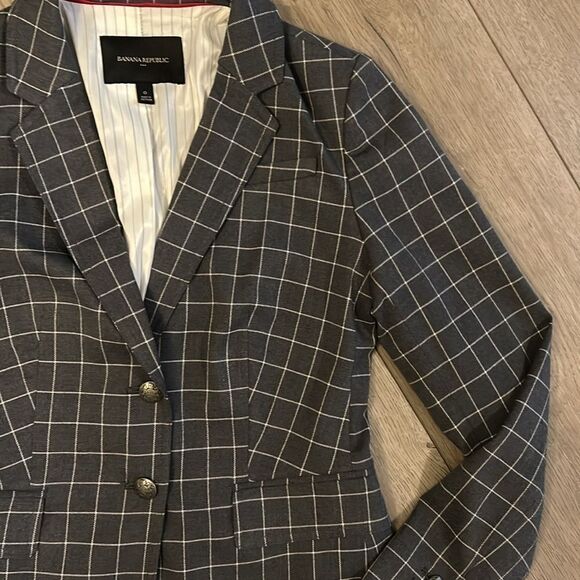 LIKE NEW BANANA REPUBLIC ACADEMY BLAZER DARK GRAY WINDOWPANE PATTERN SIZE 0 - Picture 5 of 5